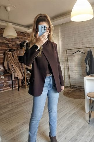 Yeni Sezon Dik Yaka Premium Kumaş Kahverengi Ceket